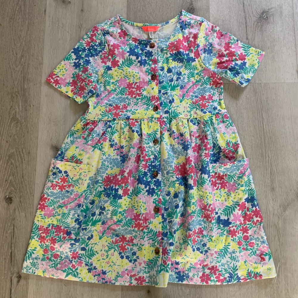 Joules Kids Liddie Floral Button Front Dress Whitfloral Cotton Size 9-10 Years